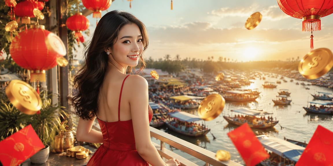 Người dùng xem kèo thể thao tại vùng sông Mekong dưới ánh đèn lồng lung linh về đêm