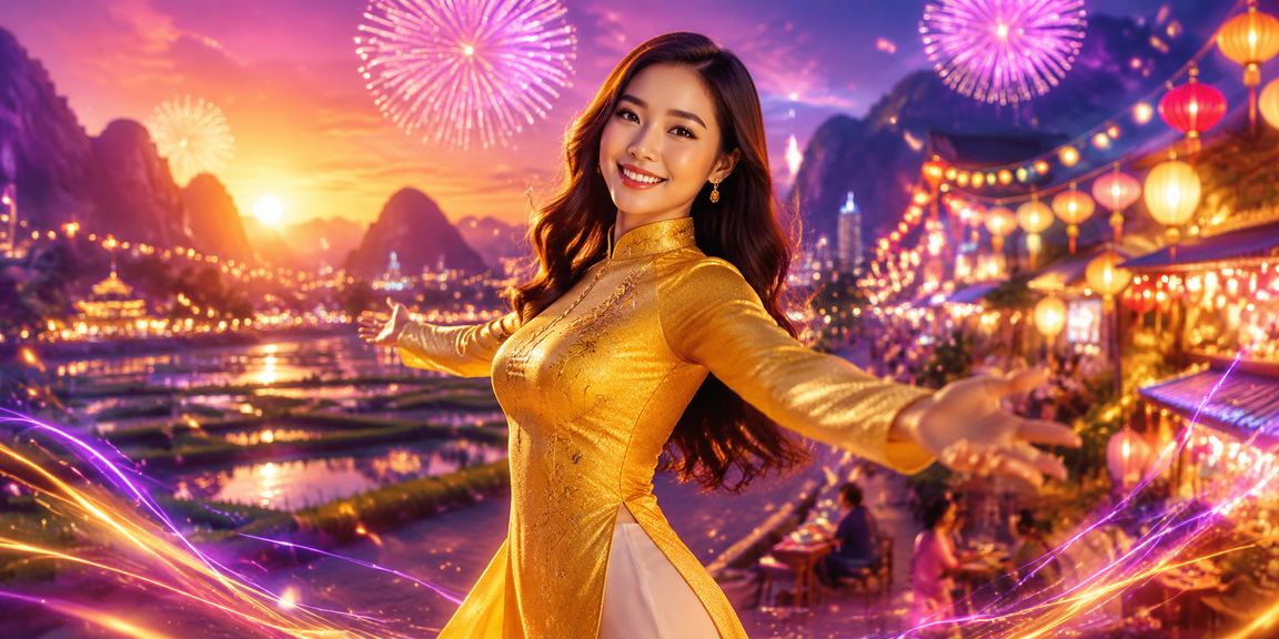Người chơi xem xét kèo cá cược tại Ninh Bình với trang phục áo dài truyền thống trong không gian hiện đại