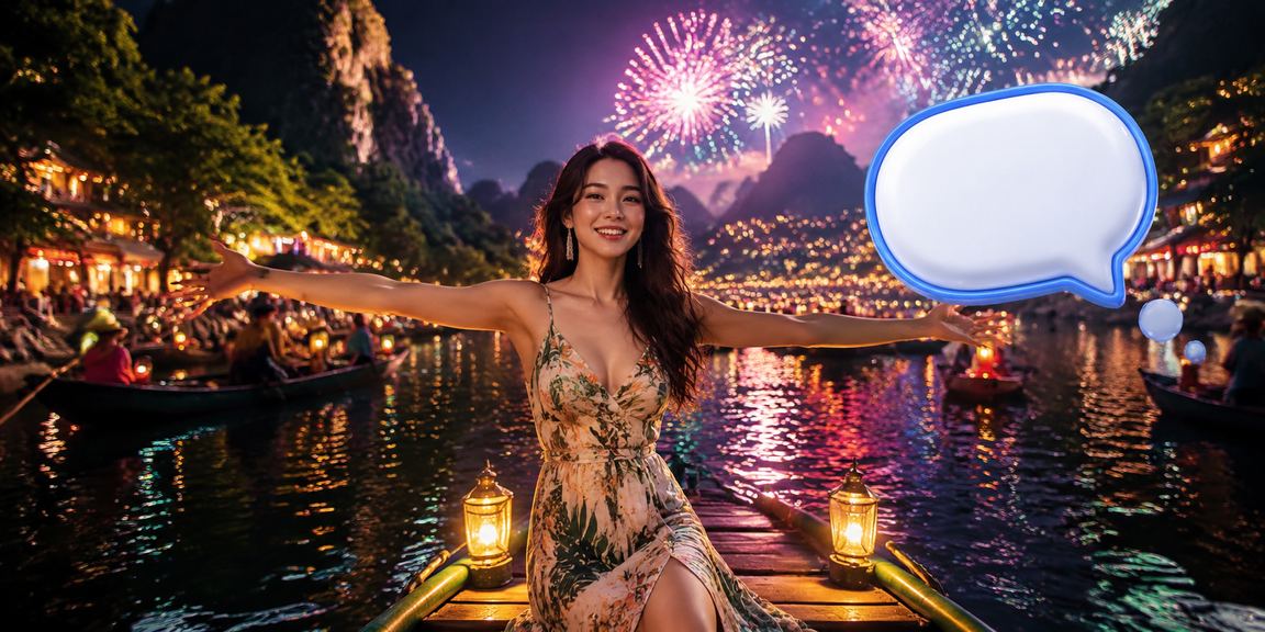 Không gian lễ hội cá cược tại Ninh Bình với ánh đèn lung linh